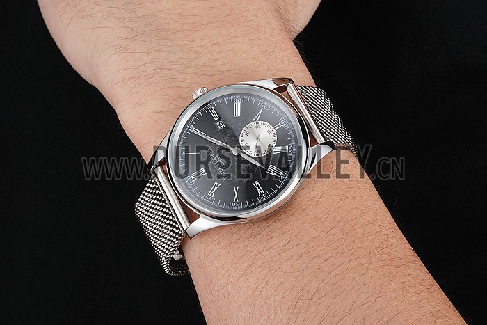 Patek Philippe Calatrava Small Seconds Black Engraved Dial Stainless Steel Case And Bracelet