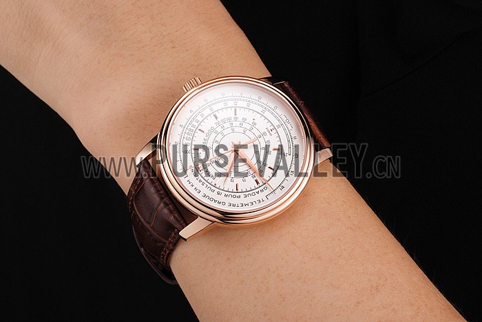 Swiss Patek Philippe Multi-Scale Chronograph White Dial Rose Gold Case Brown Leather Strap