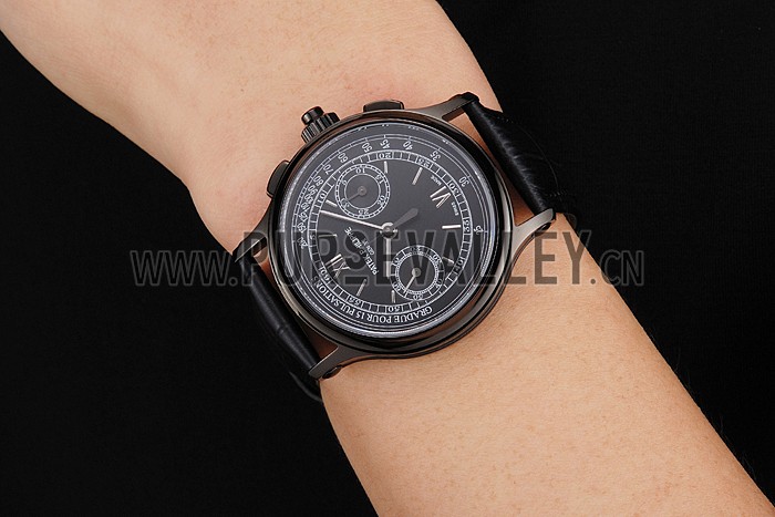 Swiss Patek Philippe 5170J Chronograph Black Dial Black Case Black Leather Strap