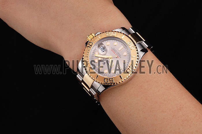 Swiss Rolex Yacht-Master Champagne Dial Gold Bezel Stainless Steel Case Two Tone Bracelet