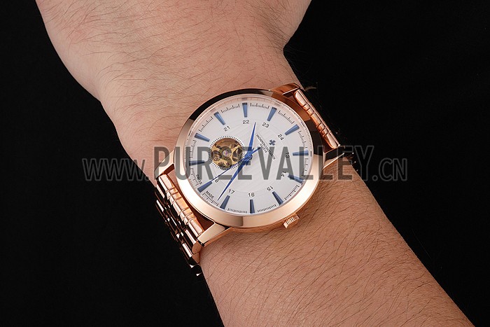 Vacheron Constantin Tourbillon White Dial Blue Numerals Rose Gold Case And Bracelet