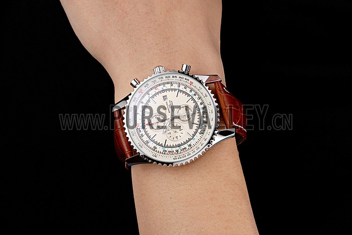 Breitling Navitimer World White Dial Brown Leather Bracelet 622514