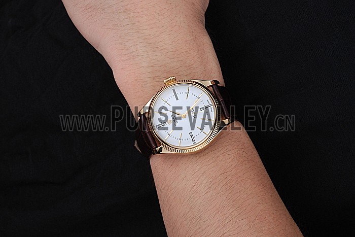 Rolex Cellini White Dial Gold Case Brown Leather Strap 622833
