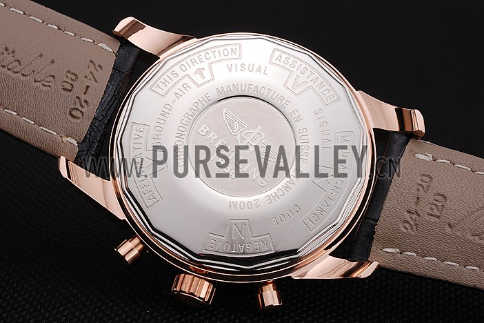 Breitling Transocean Black Dial Black Leather Strap Rose Gold Bezel 98204