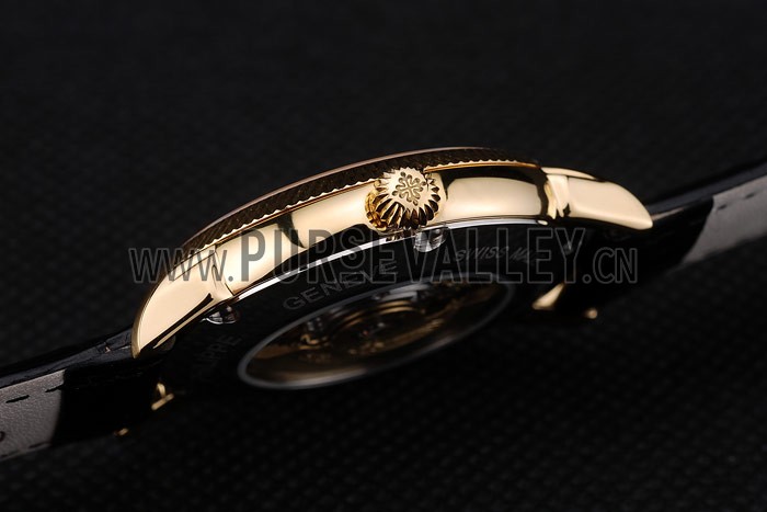 Patek Philippe Swiss Calatrava Ribbed Bezel Grey Dial Black Leather Strap 7640