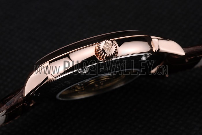 Patek Philippe Swiss Calatrava Polished Bezel White Dial Brown Leather Strap 7646
