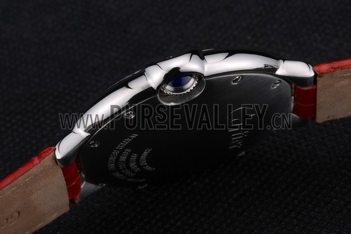 Cartier Ballon Bleu 42mm Brown Dial Stainless Steel Case Red Leather Bracelet