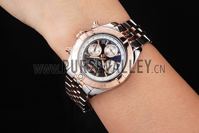 Breitling Chronomat Quartz Dark Blue Dial Rose Gold Case Stainless Steel Case Two Tone Bracelet
