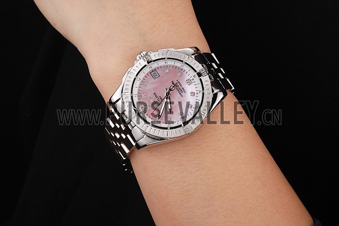 Breitling Colt Lady Pink Dial Diamond Hour Marks Stainless Steel Case And Bracelet