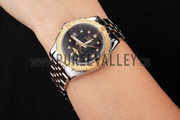 Breitling Colt Lady Black Dial Diamond Hour Marks Gold Bezel Stainless Steel Case Two Tone Bracelet