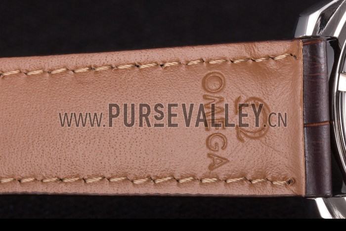 Omega Seamaster Silver Bezel with White Dial and Brown Leather Band 621573