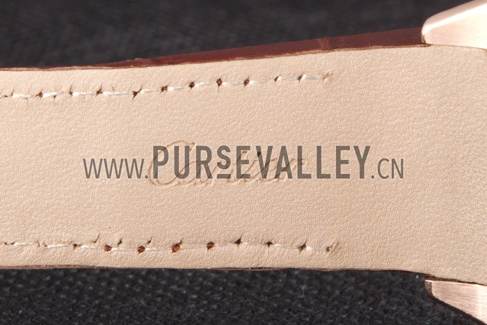 Swiss Cartier Santos Rose Gold with Brown Leather Strap 621522