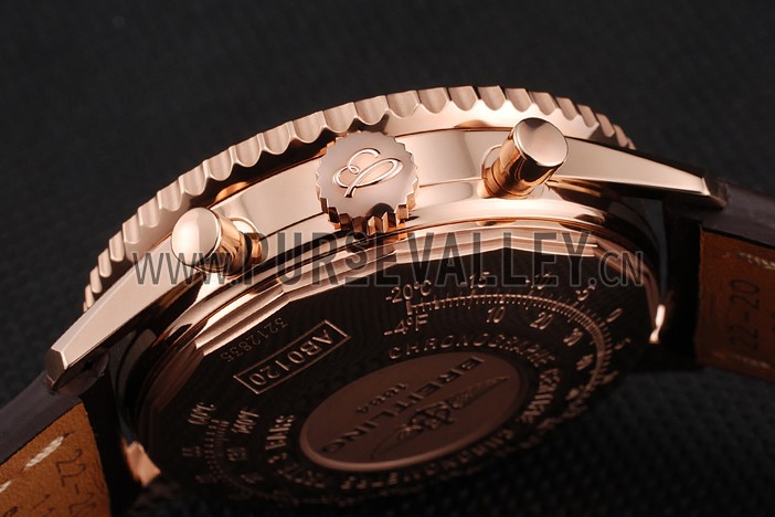 Swiss Breitling Navitimer 01 White Dial Black Subdials Rose Gold Case Brown Leather Strap