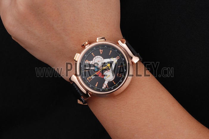 Louis Vuitton Tambour LV Cup Regate Black and White Dial Rose Gold Case Black Leather Strap