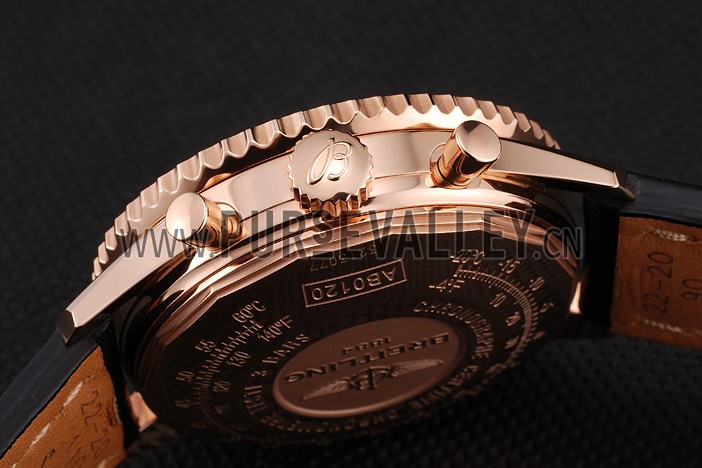 Swiss Breitling Navitimer 01 Black Dial White Subdials Rose Gold Case Black Leather Strap