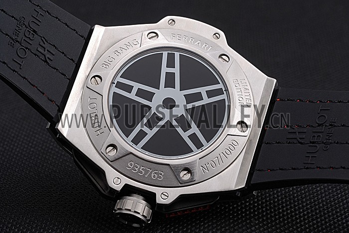 Hublot Big Bang Ferrari Black Dial Stainless Steel Case And Bezel Black Leather Strap 622768