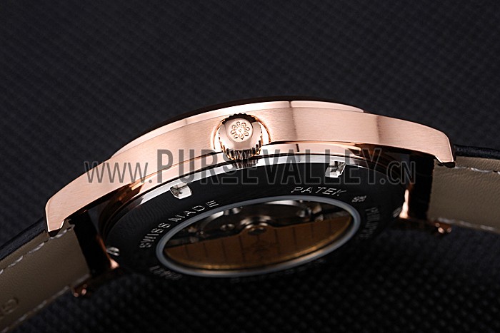 Patek Philippe Calatrava Black Dial Rose Gold Case Black Leather Strap 622835