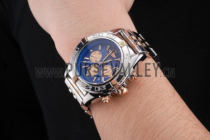 Breitling Chronomat 44 Blue Dial with White Subdials 2 Tone Stainless Steel Bracelet 622510