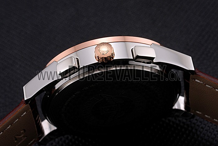 Longines Column Wheel Black Dial Two Tone Case Brown Leather Strap