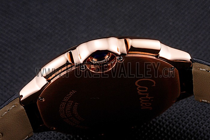 Cartier Ballon Bleu Black Dial Gold Case Black Leather Strap