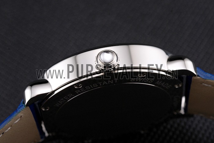 Cartier Ronde Louis Cartier Blue Dial Stainless Steel Case Blue Leather Strap