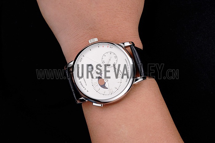 A. Lange & Sohne Grand Lange 1 Moon Phase White Dial Stainless Steel Case Black Leather Strap