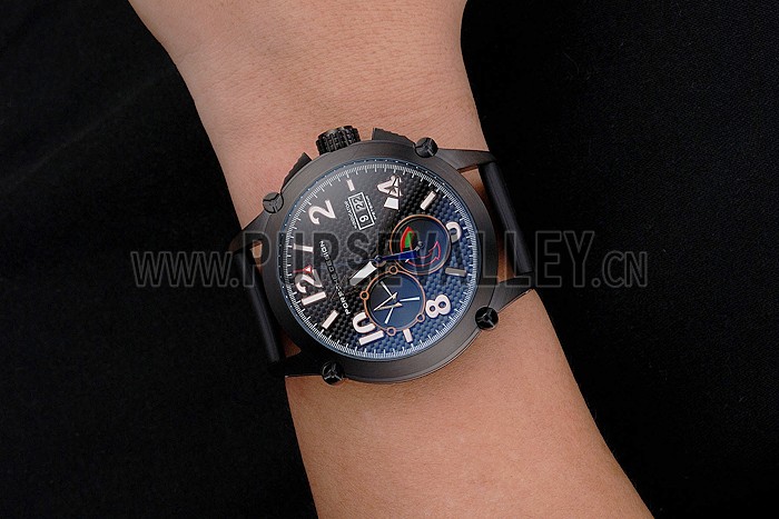 Porsche Design Indicator Black Dial Gold Numerals Black PVD Case Black Rubber Strap