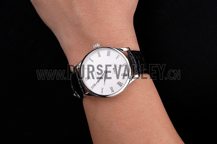 Patek Philippe Calatrava White Dial Stainless Steel Case Black Leather Strap