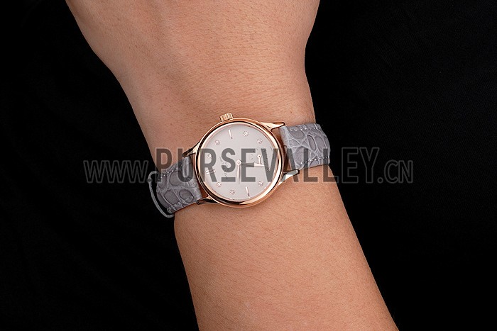 Patek Philippe Calatrava Gray Dial Diamond Markings Rose Gold Case Gray Leather Strap