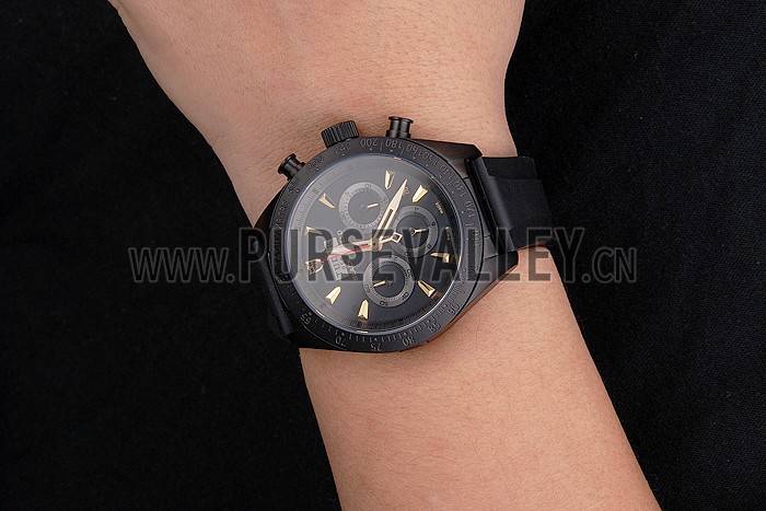 Tudor Fastrider Black Shield Black Dial Gold Markings Black Case Black Rubber Strap