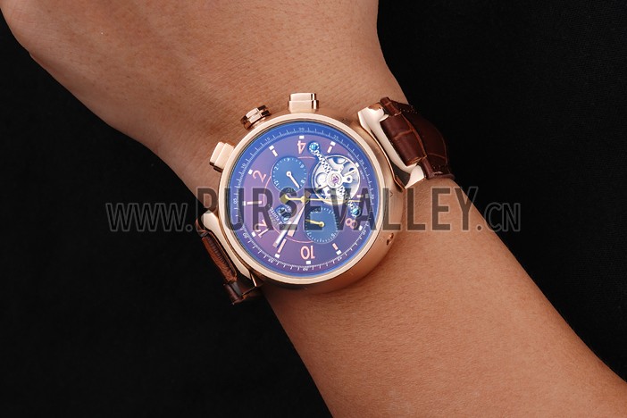 Louis Vuitton Tambour LV277 Tourbillon Brown Dial Rose Gold Case Brown Leather Strap