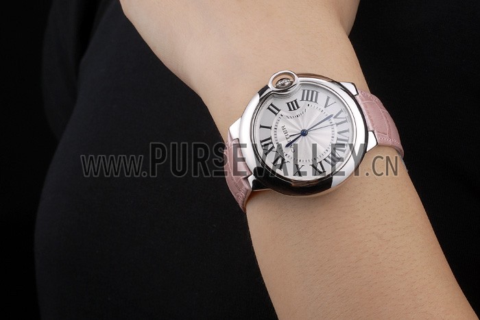Cartier Ballon Bleu 38mm White Dial Stainless Steel Case Pink Leather Bracelet