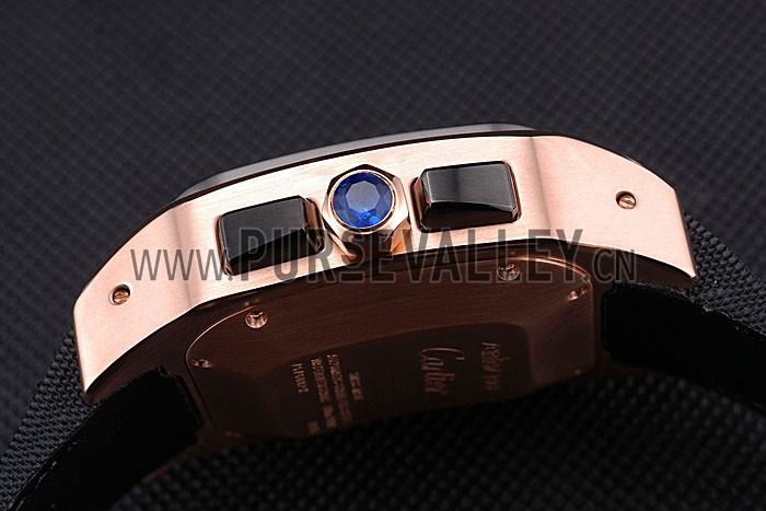 Swiss Cartier Santos Rose Gold Bezel with Black Dial and Black Fabric Strap sct39 621523