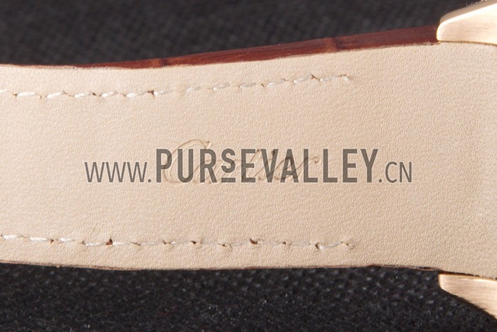 Swiss Cartier Santos Rose Gold Bezel with Diamonds and Brown Leather Strap sct43 621527