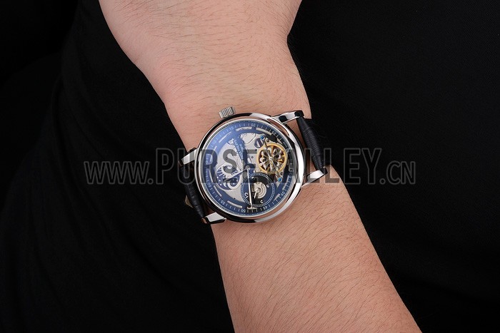 Patek Philippe Dual Time Moonphase Tourbillon Black Skeletonised Dial Stainless Steel Case Black Leather Strap
