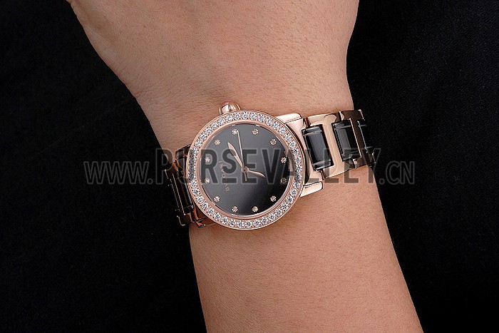 Bvlgari Bvlgari Black Dial Diamond Hourmarks Gold Case Diamond Bezel Two Tone Bracelet