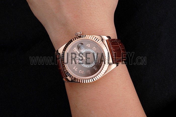 Rolex Sky Dweller Brown Dial Rose Gold Case Brown Leather Strap