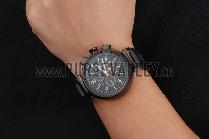 Louis Vuitton Tambour LV277 Chronograph Black Dial Black PVD Case Black Rubber Strap