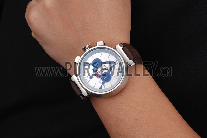 Louis Vuitton Tambour LV Cup Regate White Dial Stainless Steel Case Brown Rubber Strap