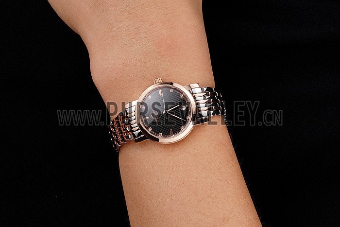 Vacheron Constantin Fine Black Dial With Diamonds Rose Gold Case Two Tone Bracelet