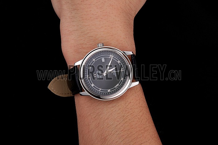 Omega De Ville Prestige Black Dial Stainless Steel Case Black Leather Strap