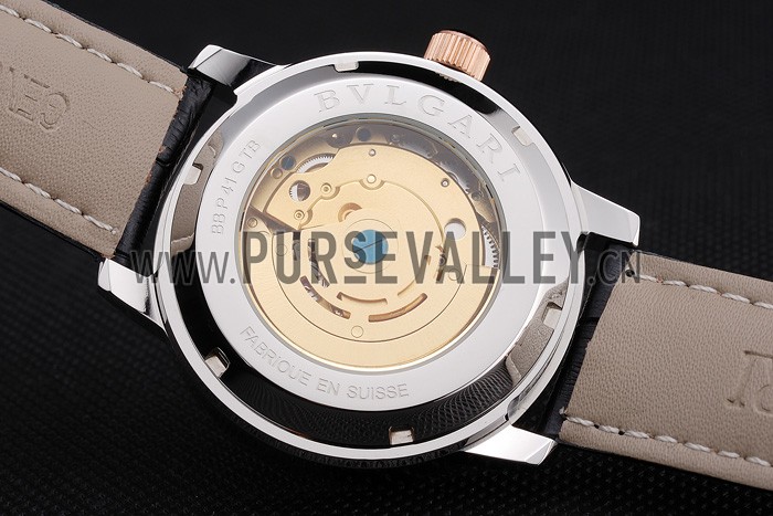 Bvlgari Novelties White Dial Gold Case Black Leather Strap