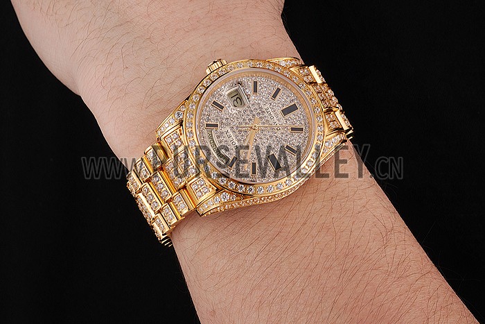 Swiss Rolex Day Date Yellow Gold Full Diamond Pave
