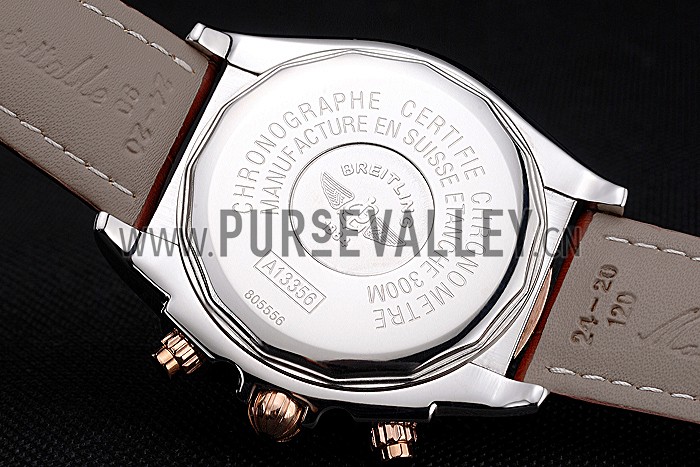 Breitling Chronomat Brown Dial Rose Gold Bezel And Subdials Stainless Steel Case Brown Leather Strap