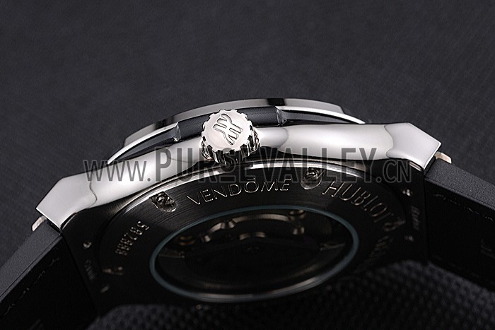 Hublot Classic Fusion Diamond Skull Dial Stainless Steel Case Black Leather Strap 622814