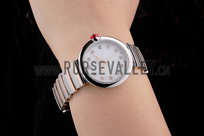 Bvlgari Lvcea White Dial Diamond Hour Markings Stainless Steel Case Two Tone Bracelet