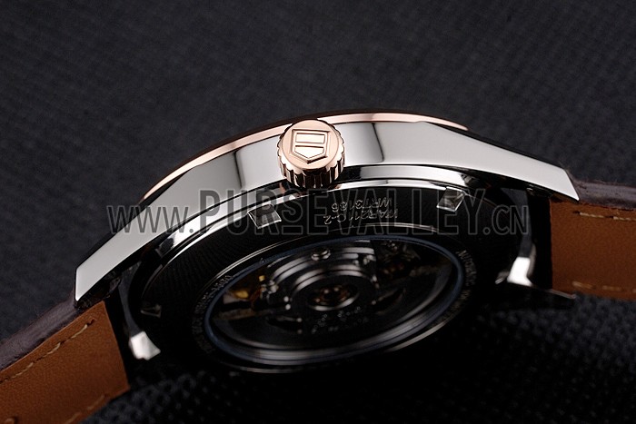 Swiss Tag Heuer Carrera Calibre 5 White Dial Rose Gold Case Brown Leather Strap