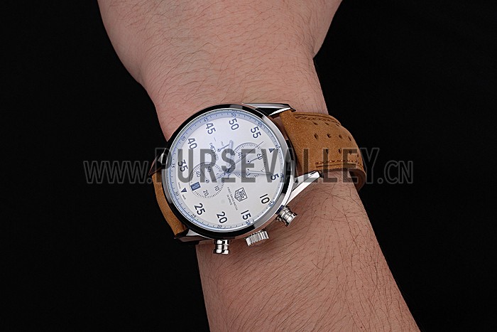 Tag Heuer Carrera SpaceX-7 White Dial Silver Stainless Steel Case Brown Suede Strap