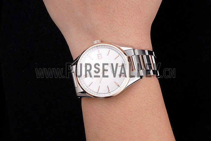 Swiss Tag Heuer Carrera Calibre 5 White Dial Rose Gold Case Two Tone Bracelet