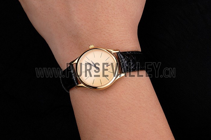 Patek Philippe Calatrava Gold Dial And Case Gold Case Black Leather Strap